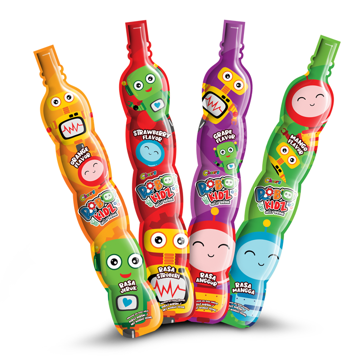Thạch trái cây vị dâu Cheery Robokidz 1.1l( 10 cây/ bịch - 8 bịch / thùng)